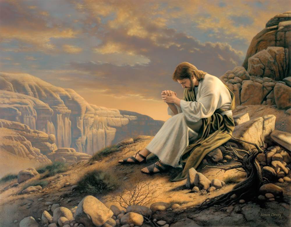 Painting of Jesus praying in the desert.
