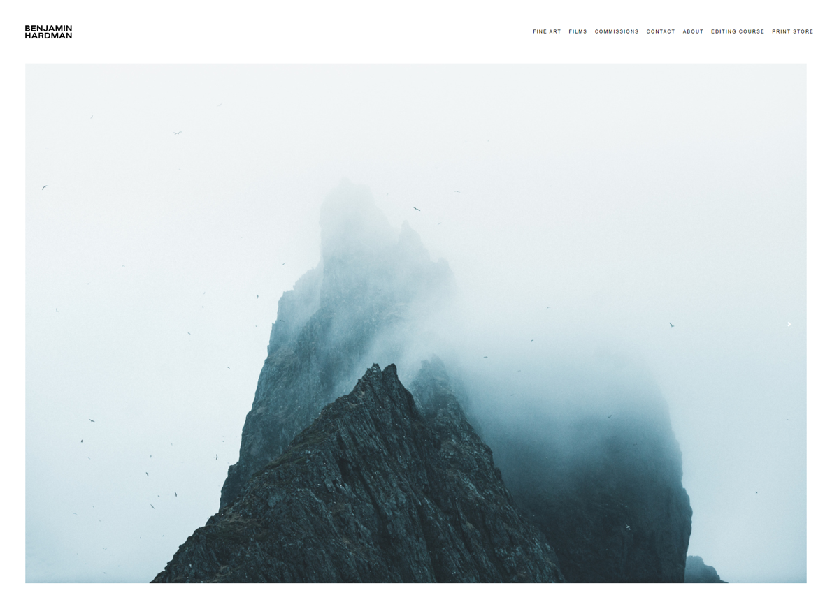 Screenshot of Benjamin Hardman, from the squarespace artist websites collection.