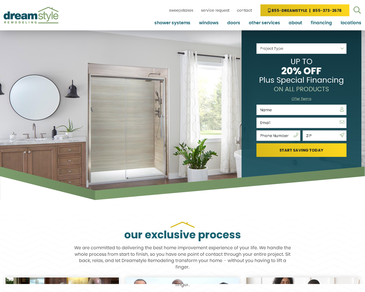 Screenshot of Dreamstyle Remodeling, from the remodeling websites collection.