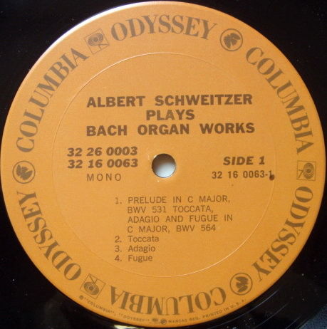 Columbia Odyssey / ALBERT SCHWEITZER - plays Bach Organ...
