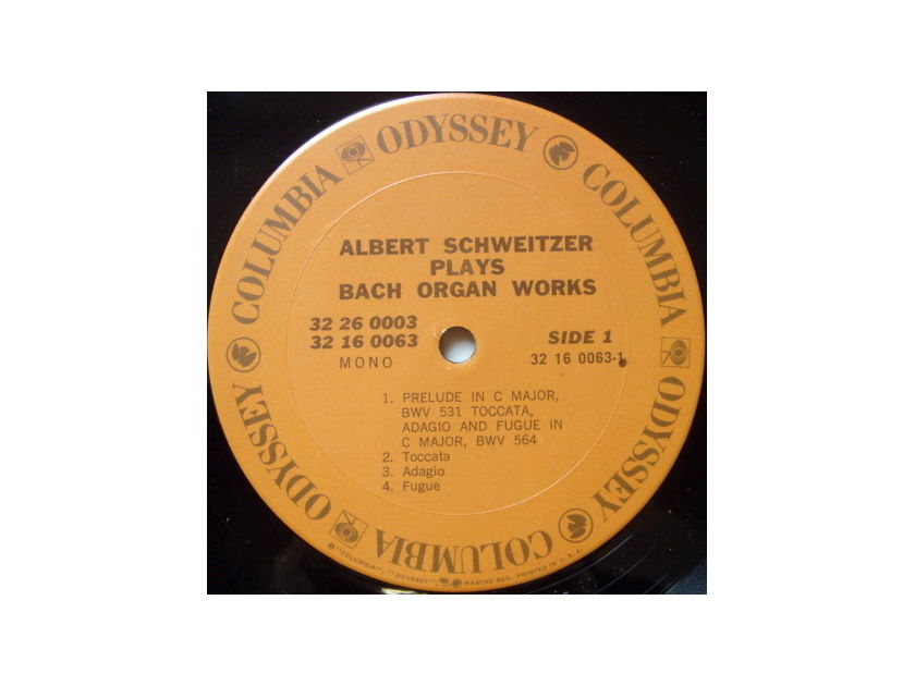 Columbia Odyssey / ALBERT SCHWEITZER - plays Bach Organ Works, EX, 2LP Box Set!