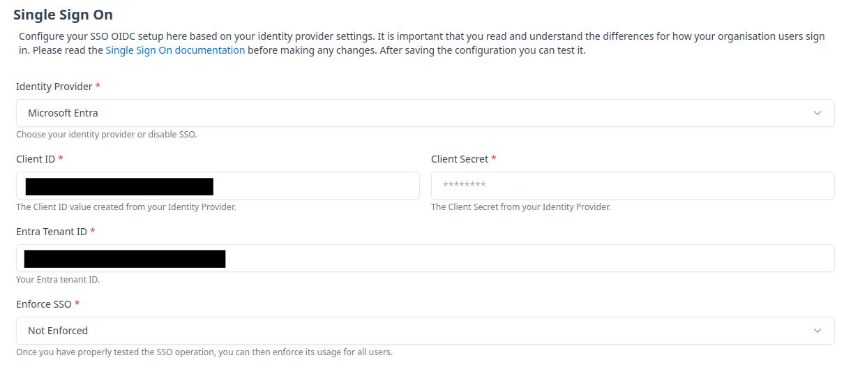 Canary Monitoring → Entra SSO Settings