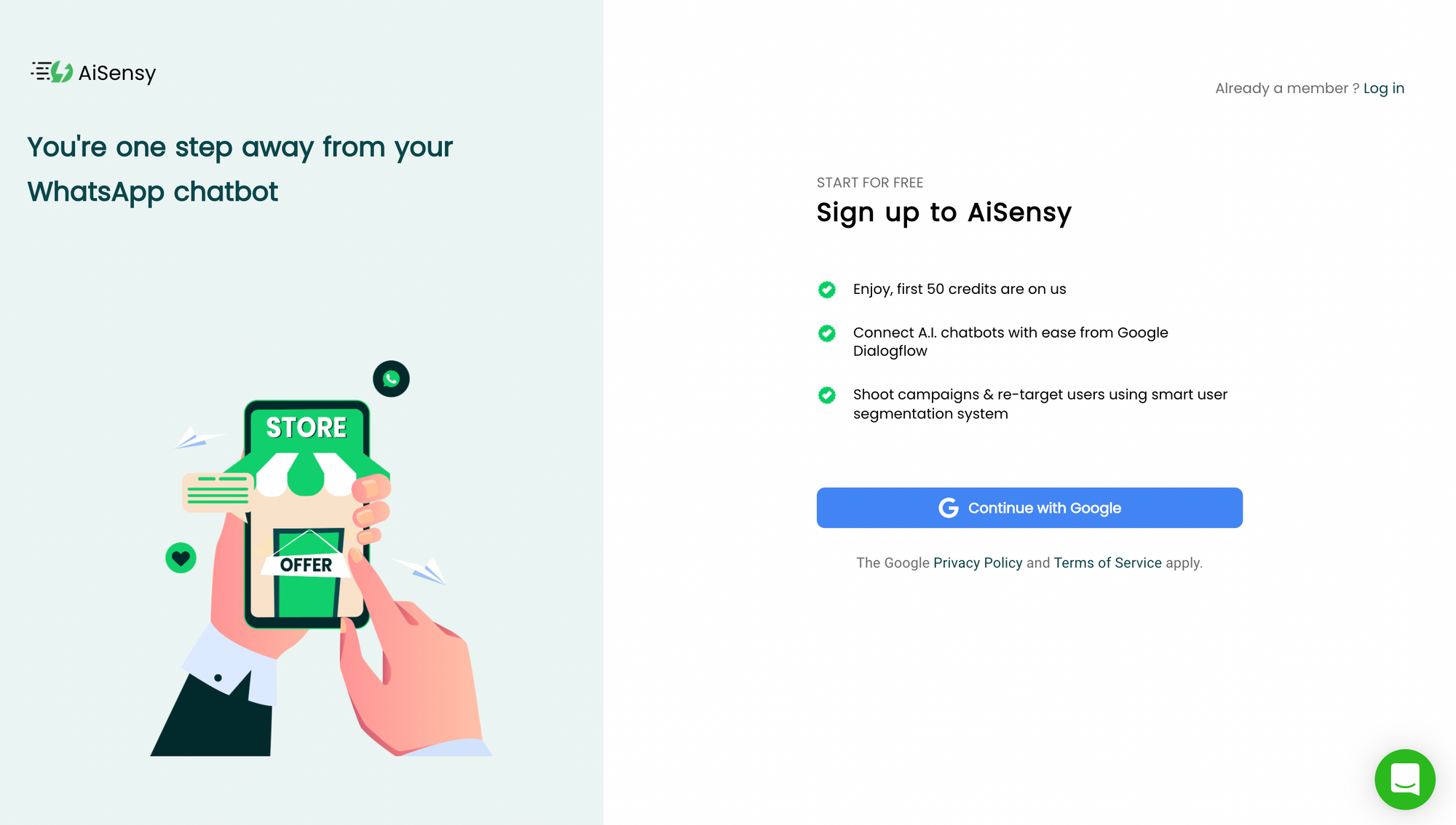 AiSensy whatsApp Marketing Platform Signup Page