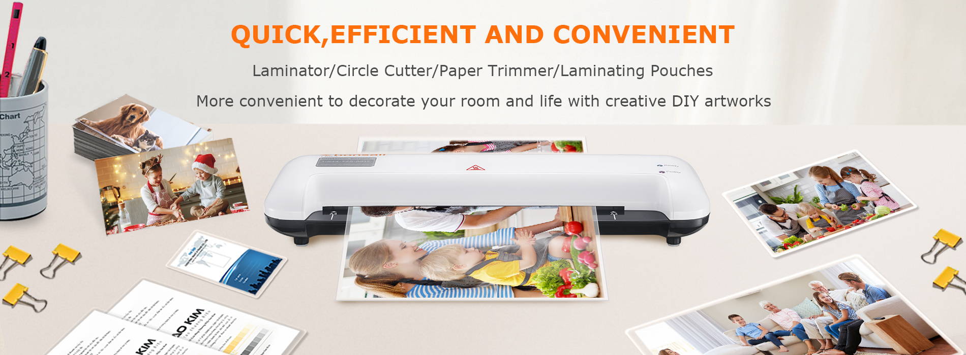 QUICK,EFFICIENT AND CONVENIENT Laminator/Circle Cutter/Paper Trimmer/Laminating Pouches More convenient to decorate your room and life with creative DIY artworks