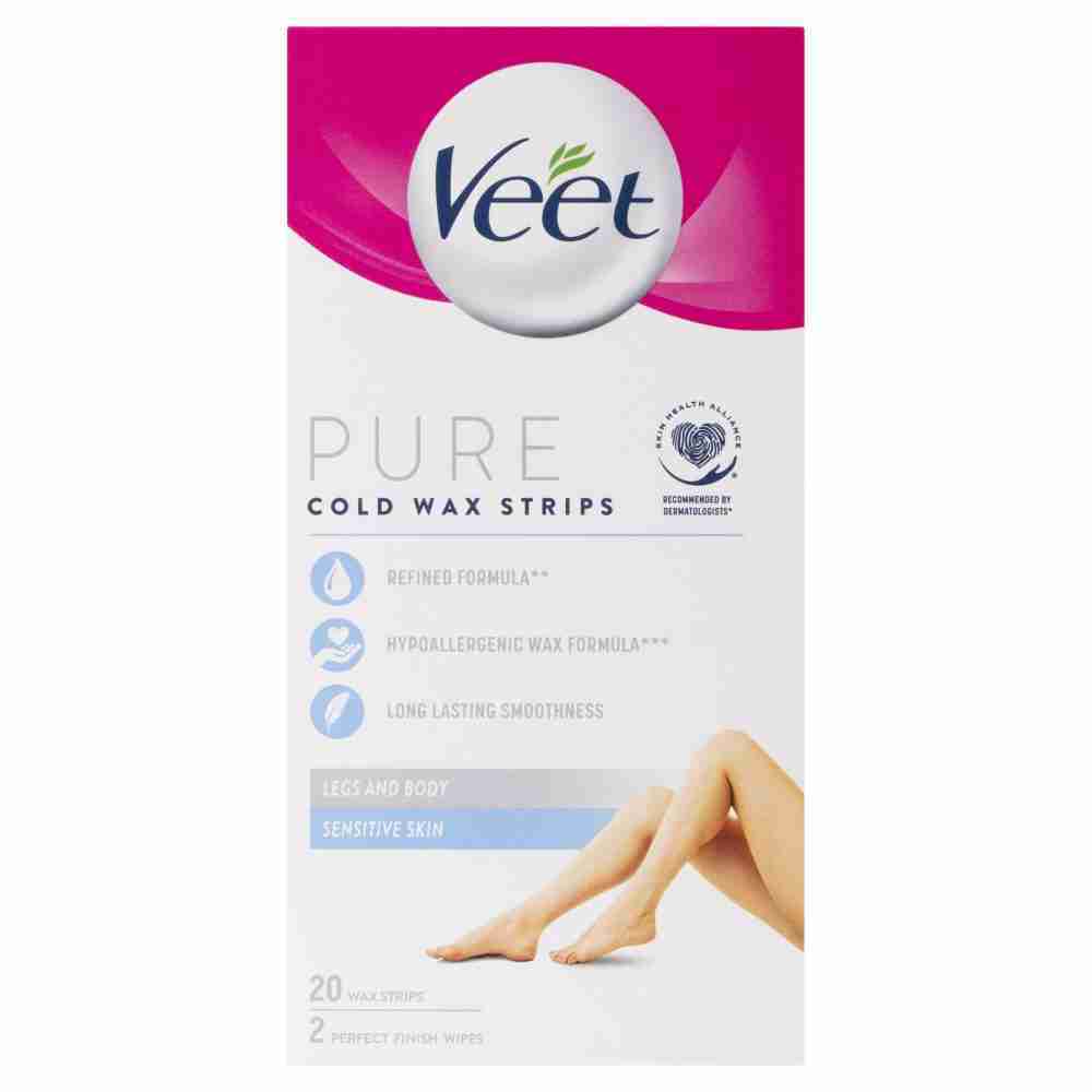 Veet Pure Hair Removal Cold Wax Strips Legs And Body Sensitive Skin 20 Pack - Image 3