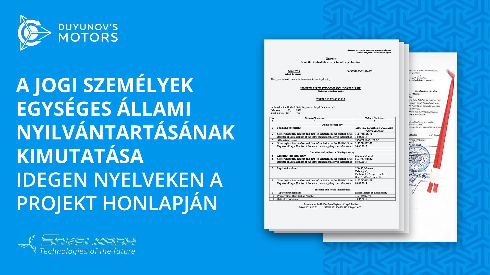 A jogi személyek egységes állami nyilvántartásának kimutatását közzétették lefordítva a projekt honlapján