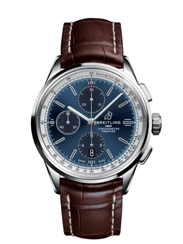 Premier Chronograph 42 Stainless Steel / Blue / Croco Brown / Folding