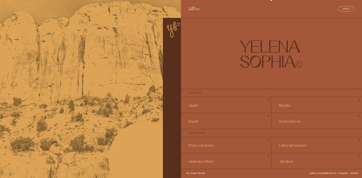 Screenshot of Yelena Sophia, from the art director portfolios collection.