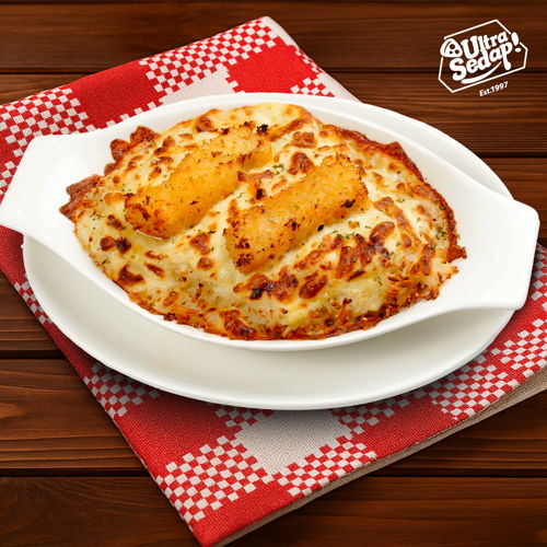Fish Finger Cheese Baked Rice