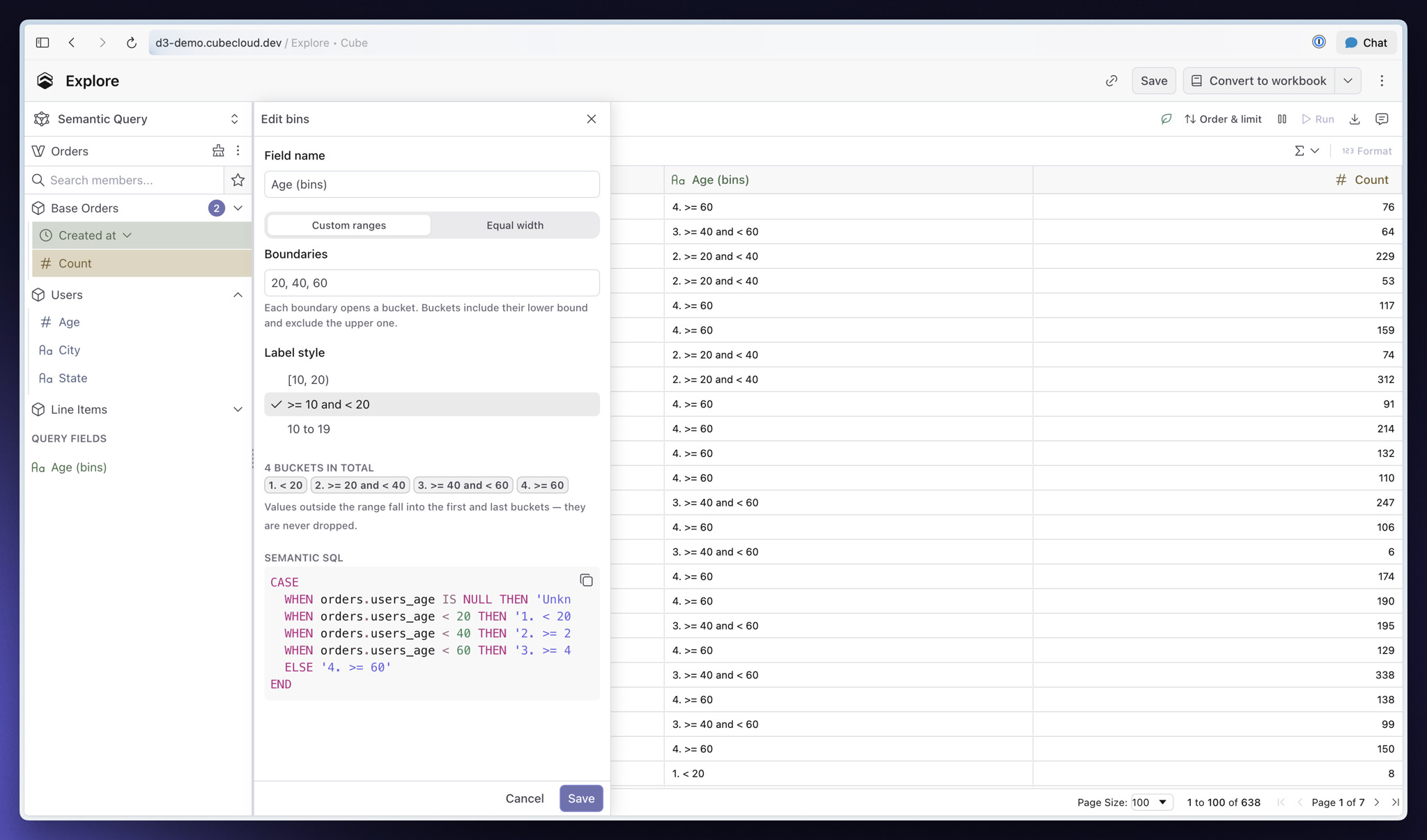 Editing numeric bins in a Workbook