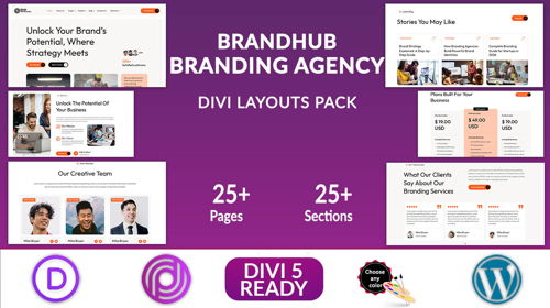 Branding Agency Divi 5 Layouts Pack for Creative Agency, Marketing & Portfolio Websites