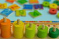 Colorful wooden Montessori toys. 