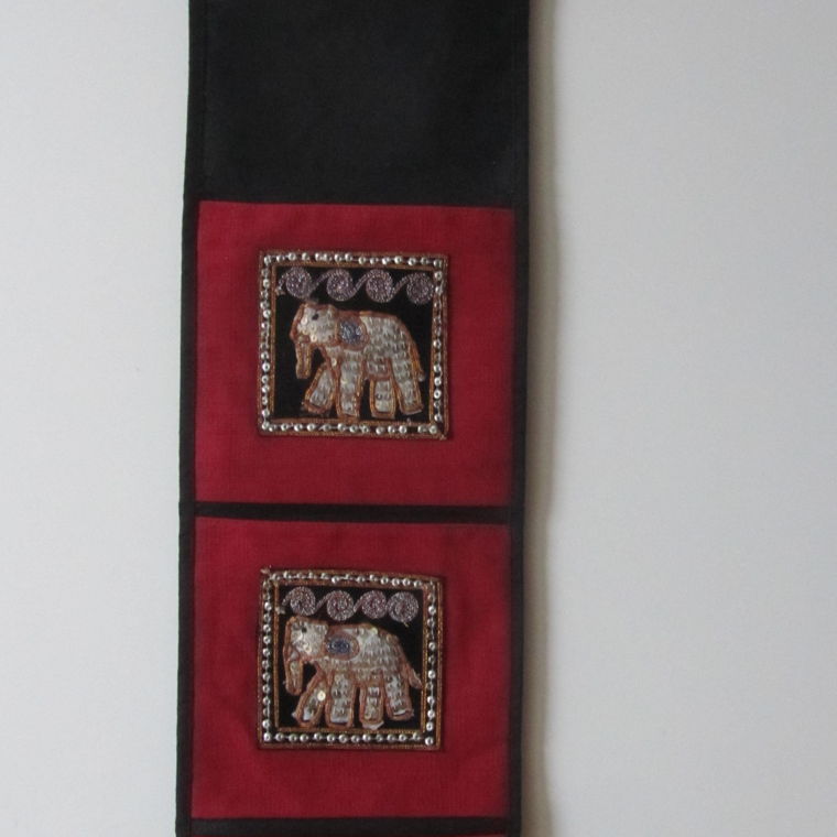 Thai canvas wall hanging organizer with elephants
