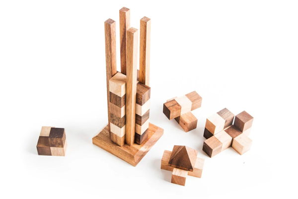 Hand Made Wood Stacking Tower Puzzle Game from Thailand - stacking advanced Tower - Image 5