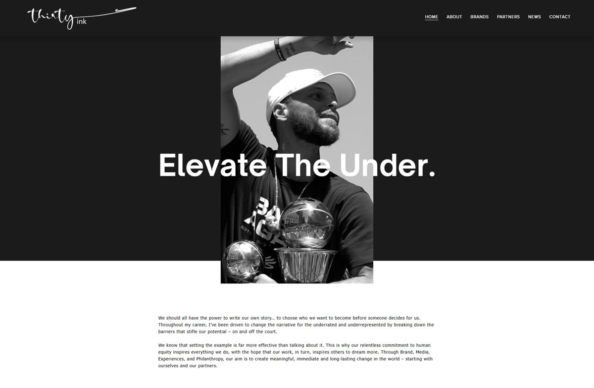 Screenshot of Stephen Curry / Thirty Ink, from the athlete websites collection.