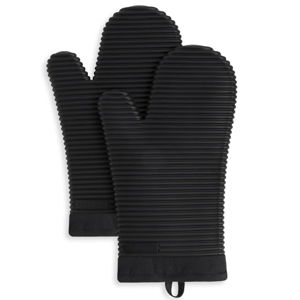 KitchenAid Ribbed Soft Silicone Oven Mitt Set, 7"x13", Onyx Black 2 Count