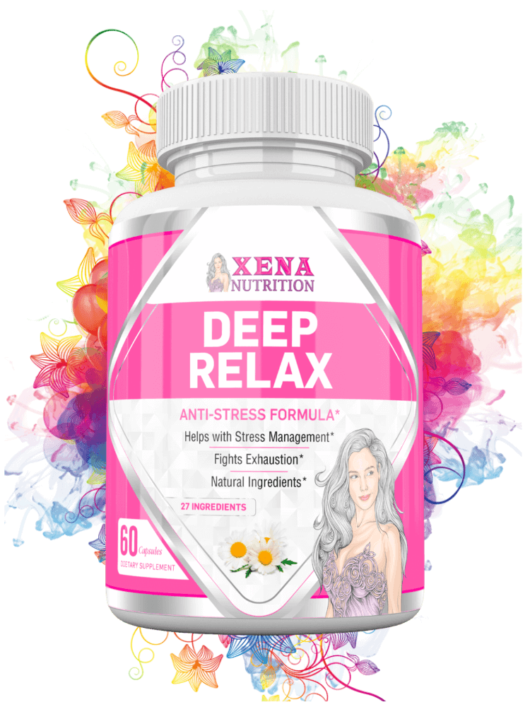 Deep relax Xena nutrition natural product supplement for women relaxing calming blend anti stress product background