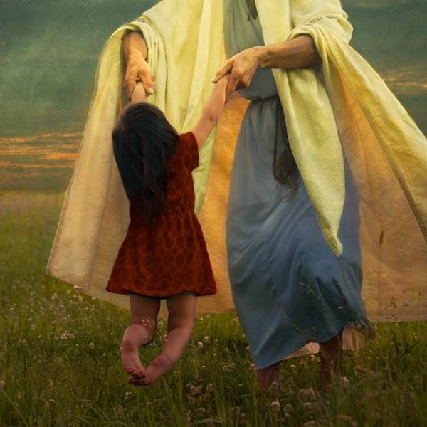 LDS art painting of Jesus Christ playing with a child. 