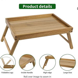 VaeFae Acacia Bed Table Tray, Wooden Breakfast Tray with Folding Legs, Bed Tray for Eating and Laptop, Eating Trays for Bedroom