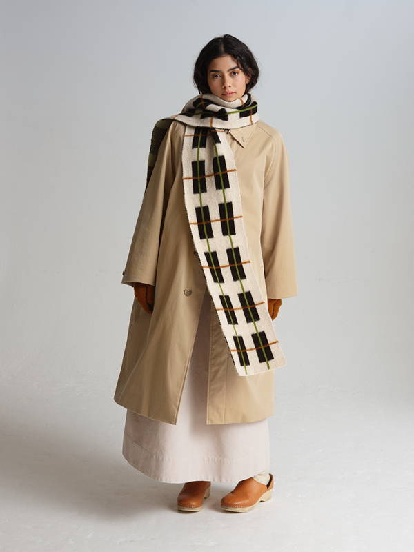 model wears Brushed Tartan Scarf