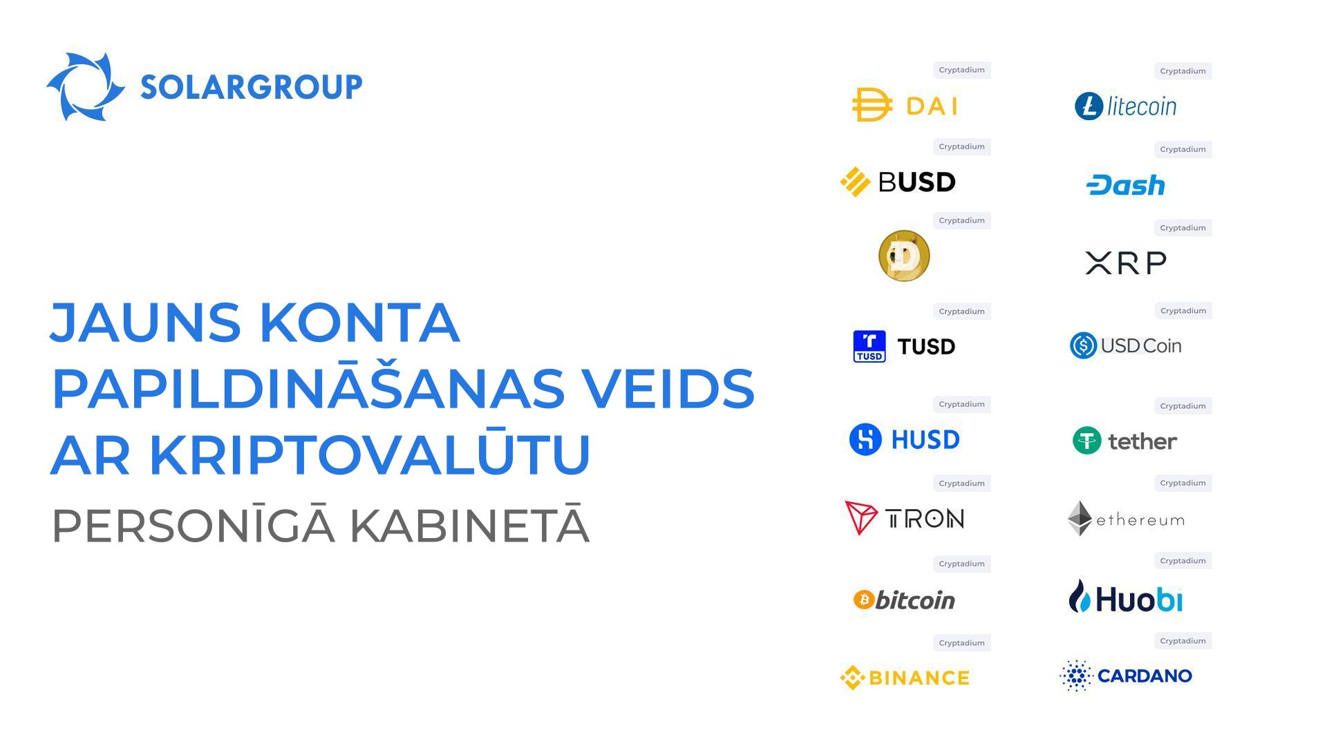 Jauns konta papildināšanas veids ar kriptovalūtu personīgā kabinetā