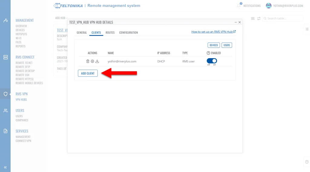 Teltonika ที่ต้องการใช้งาน RMS VPN