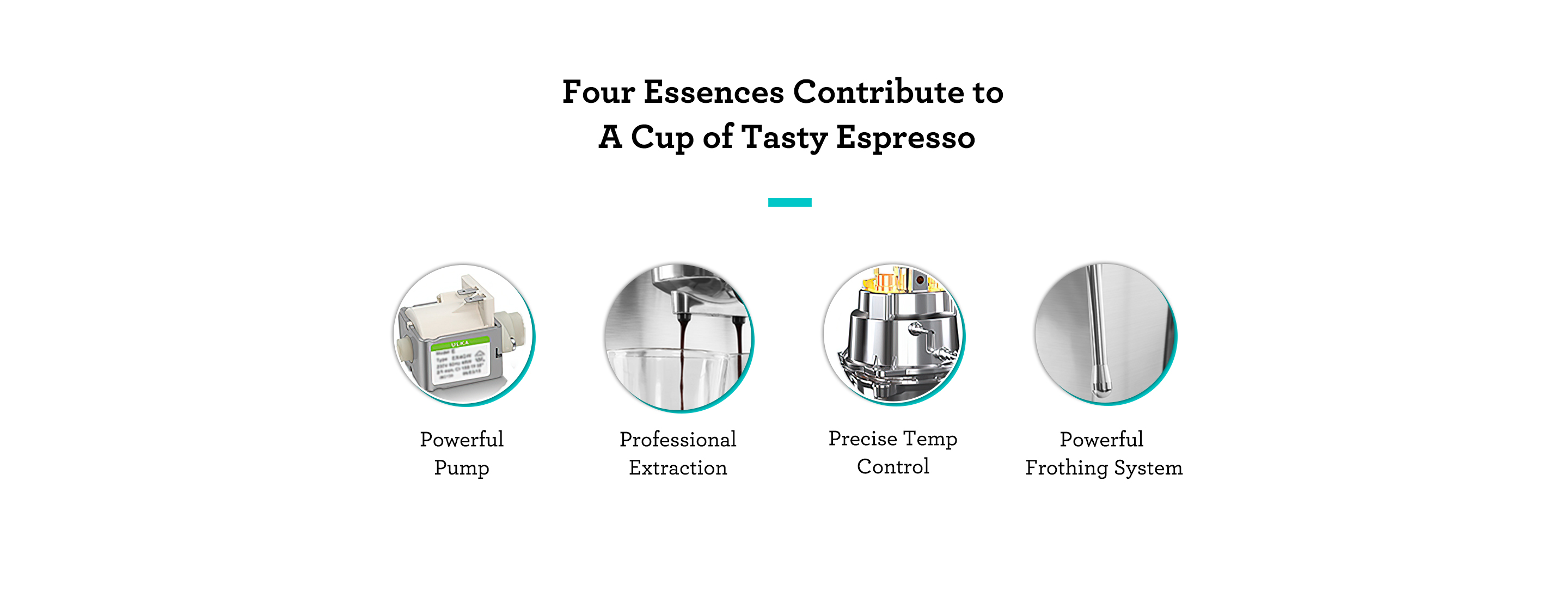 Four Essences Cottribute to A Cup of Tasty Espresso Powerful Pump Professional Extraction Precise Temo Control Durable Frothing System