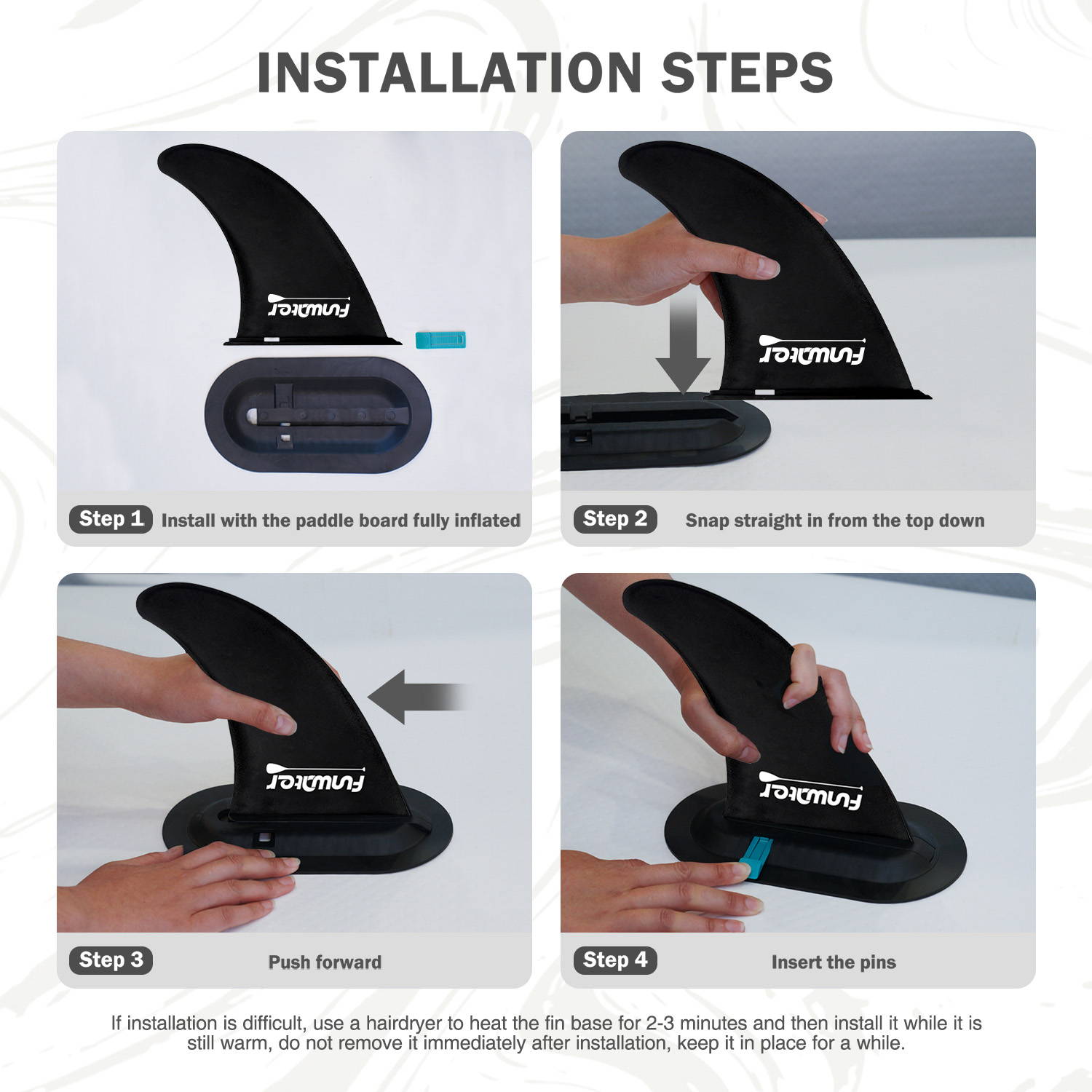 The installation steps for Funwater SUP fins are easy-up