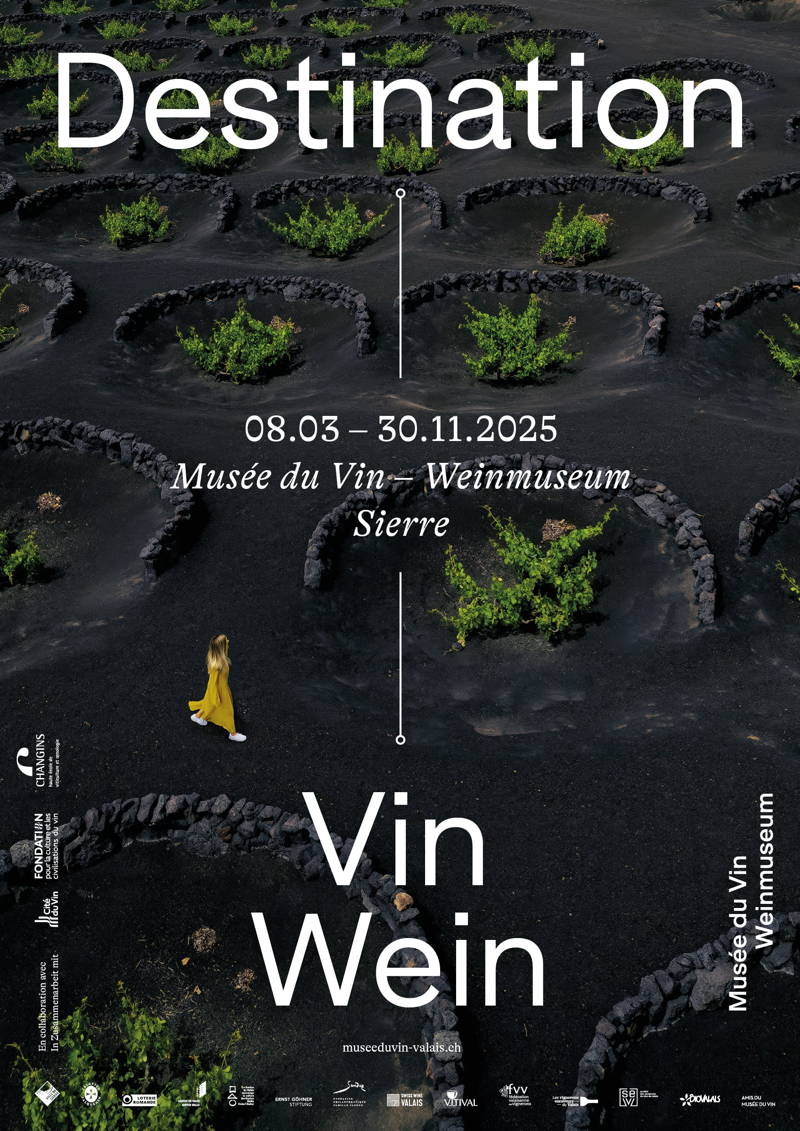 Affiche exposition Destination Vin 2025 – Musée du Vin Valais