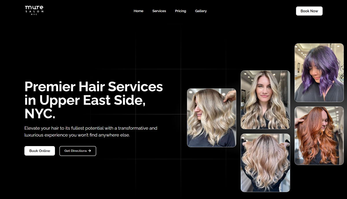 Screenshot of Mure Salon, from the hair stylist portfolios collection.