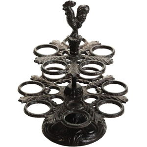 Sungmor Heavy Duty Cast Iron Eggs Holder Countertop Decor - Kitchen & Dining Room Organization Egg Stroage Display Rack - Vintage Dark Brown Color & Rooster Shaped Design - 12 Eggs Holding Capacity