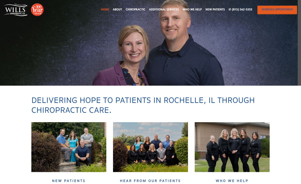 Screenshot of Wills Chiropractic, from the chiropractor websites collection.