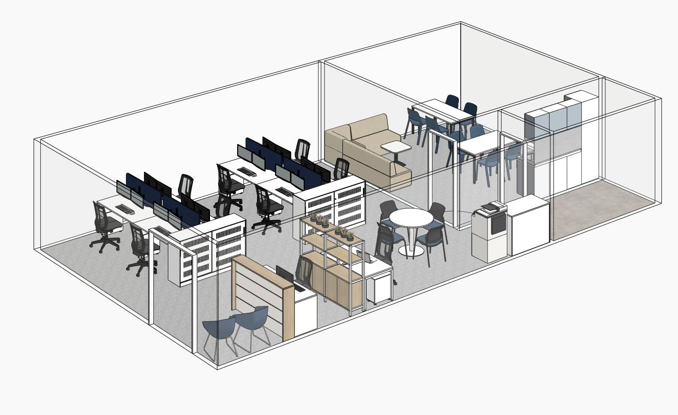 3d design for a 10 person office fitout