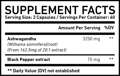 Supplement Facts of the bundle of Ashwagandha as the main ingredient of Ashwagandha Dietary Supplement Singapore