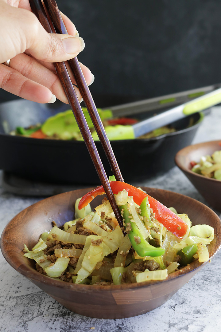 Keto Stir Fry with Cabbage Noodles