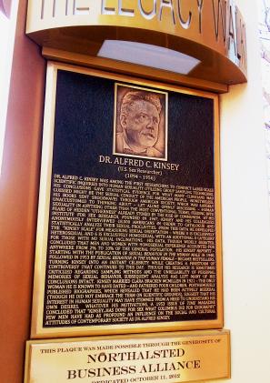 The bust made for Alfred Kinsey, his image is engraved and there is writing underneath it.