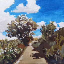 painting of overgrown road 