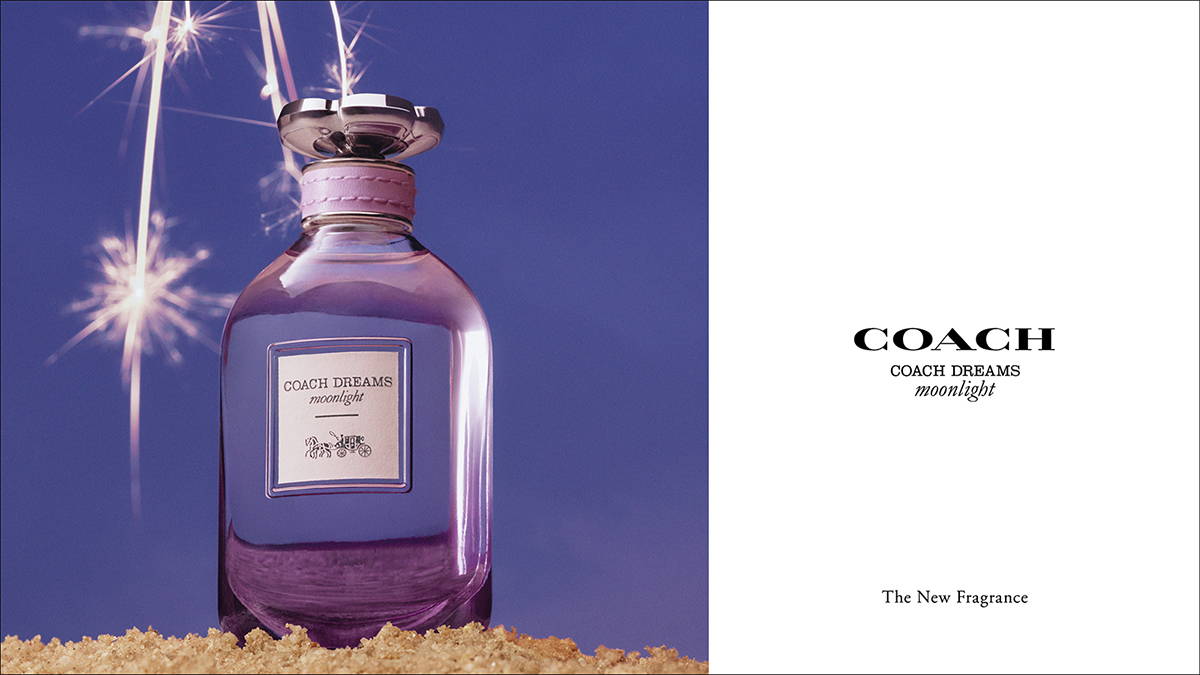 COACH DREAMS MOONLIGHT キービジュアル｜ロゴ、ボトル、花火