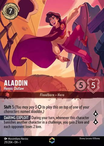 Aladdin card from Disney's Lorcana: The First Chapter.