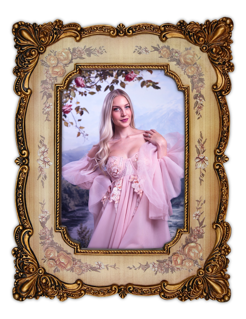 Elegant portrait in ornate golden frame