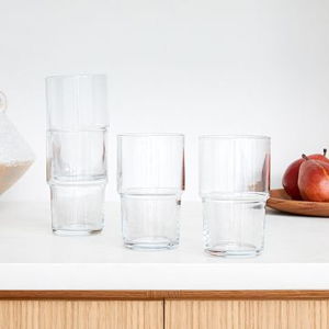 Set of 8 Tall Clear Essential Stacking Drinking Glass Collection