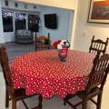 oval red stars tablecloth on a house decoration for 4th of july
