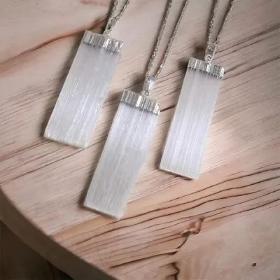 Raw Selenite Pendant - Includes Leather Band