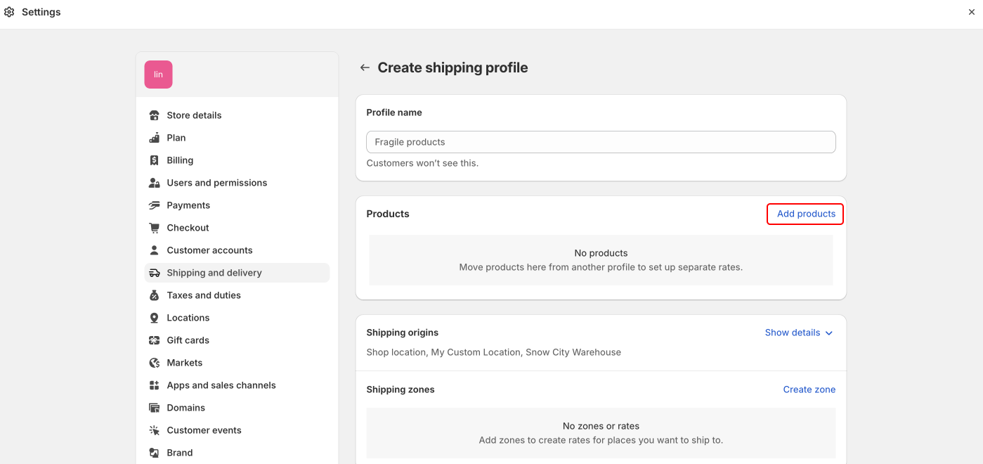 set up free shipping in Shopify for specific product