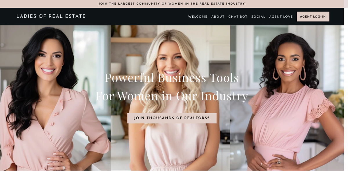 Screenshot of Ladies of Real Estate (LRE Social), from the squarespace membership websites collection.