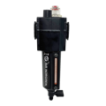 a black device with a red light