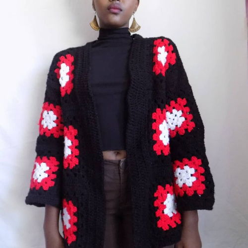 Granny square kaleidoscope crochet cardigan pattern
