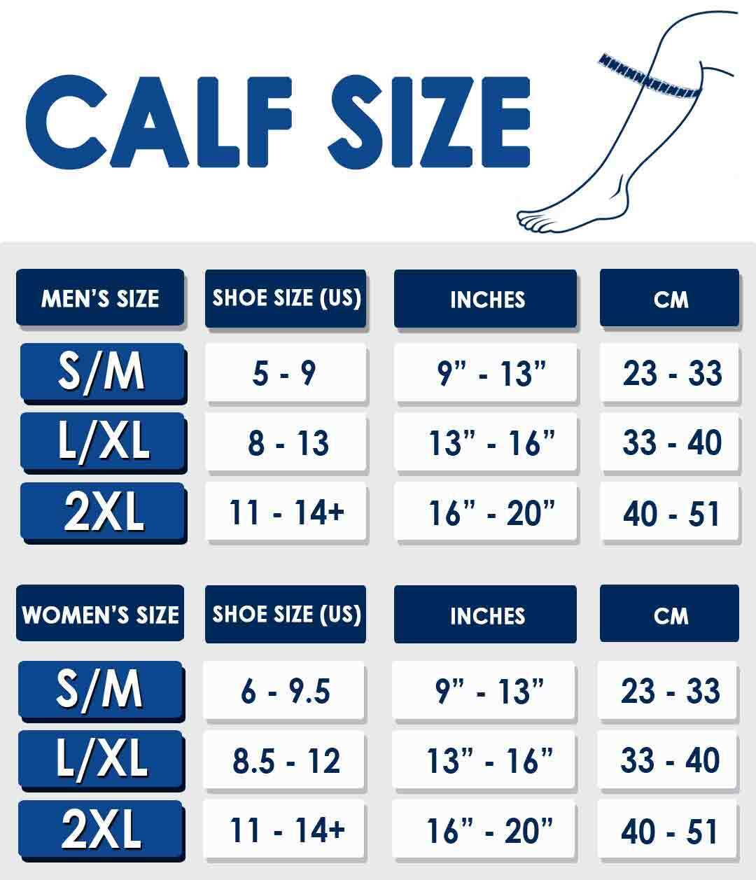 compression socks size chart