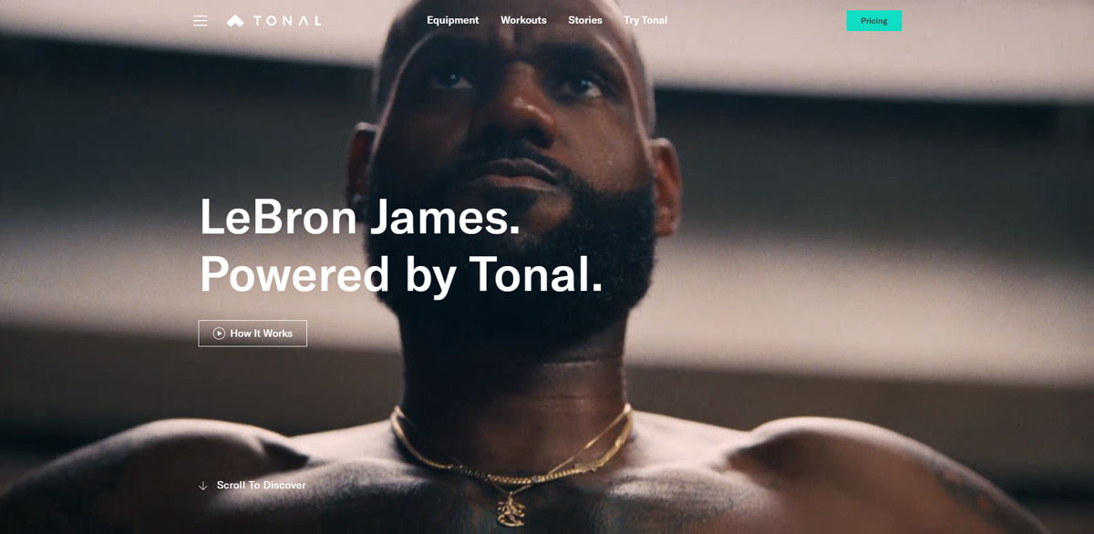 Screenshot of Tonal , from the startup websites collection.