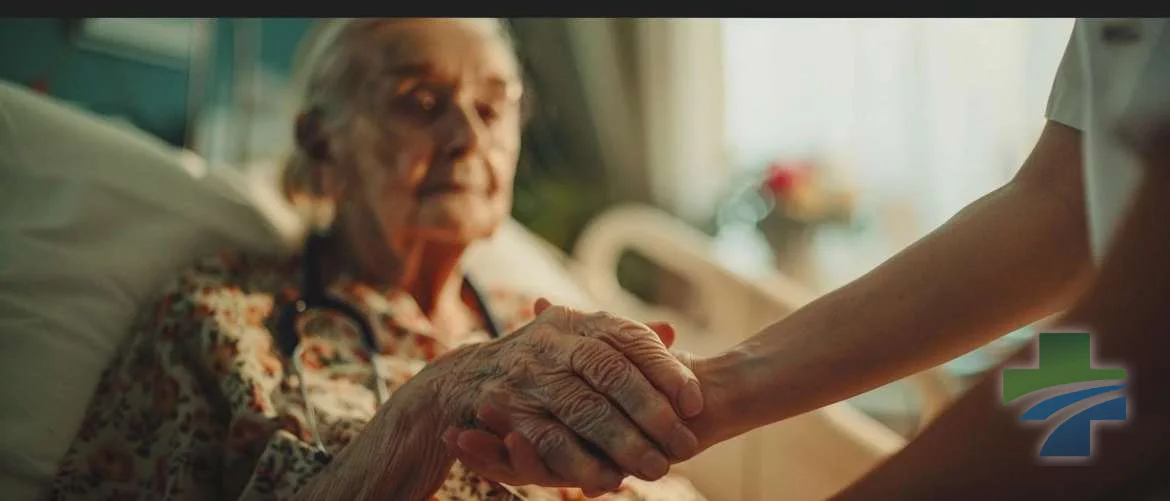 Nurse in vintage attire smiling with an elderly patient, symbolizing enduring care